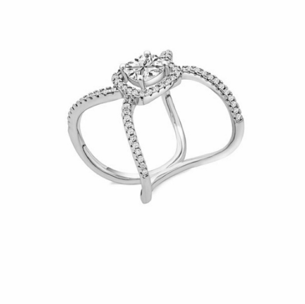 CZ & silvertone cushion cut ring NWOT